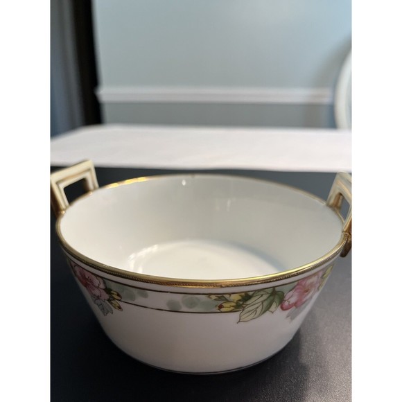 Vtg Nippon Double Handled Hand Painted Roses Floral Candy Trinket Dish Bowl - Picture 5 of 10